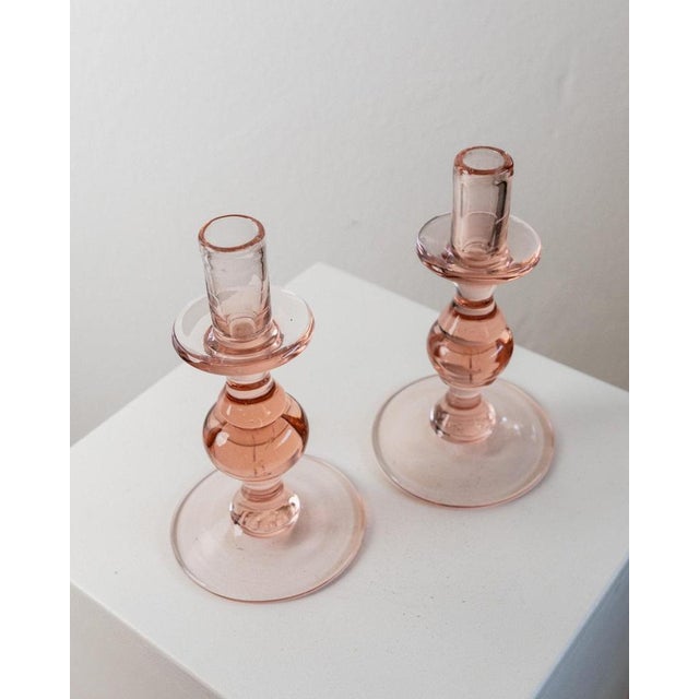 Vintage Peach Glass Candleholders, Italy, 1980s, Set of 2 For Sale - Image 6 of 13