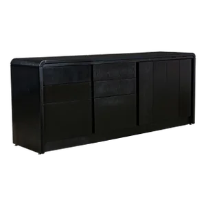 Late 20th Century Modern to Scandinavian Modern Black Painted Oak Waterfall Style Buffet Credenza or Cabinet