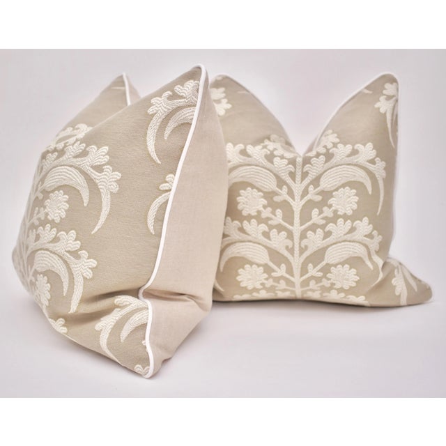 English Hazleton House Square Embroidered Pillows - a Pair For Sale - Image 3 of 7