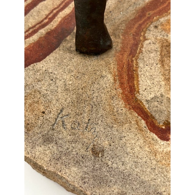 Metal Mid Century Bronze Ballet Sculpture Brutalist Signed Katz For Sale - Image 7 of 7