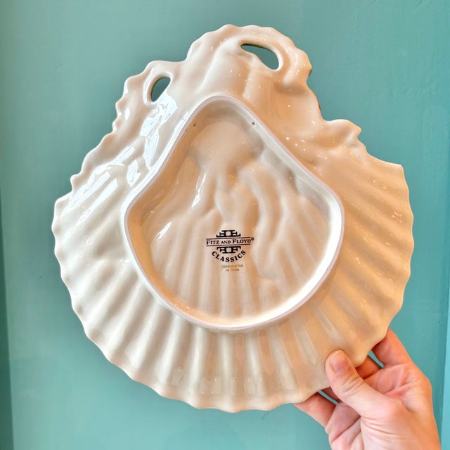 A gorgeous vintage Fitz and Floyd porcelain clam shell platter with three dimensional shell, coral and seaweed detail in...