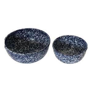 1970s Two Spattered Cobalt Blue Ceramic Bowls