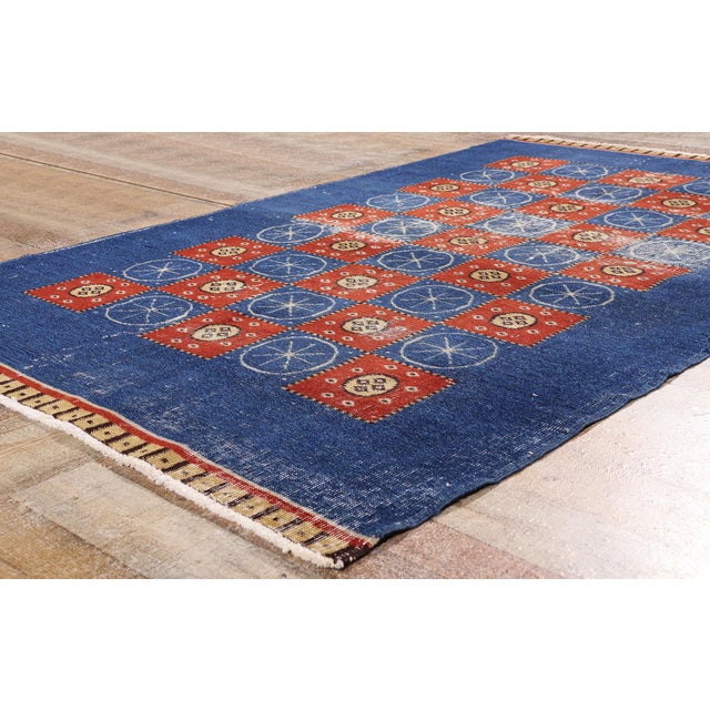 Navy Blue Zeki Muren Vintage Turkish Sivas Rug, 04'07 X 07'02 For Sale - Image 8 of 10