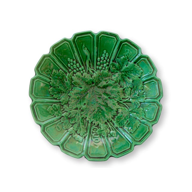 French Provincial Antique French Green Majolica Compote For Sale - Image 3 of 5