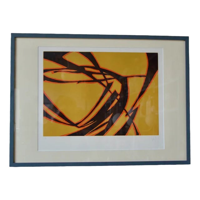 Robert Wogensky, Orange & Black Composition, 1970s, Lithograph, Framed For Sale