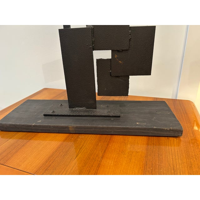 1970s Abstract Sculpture in Welded Steel Iron & Wood For Sale - Image 9 of 10