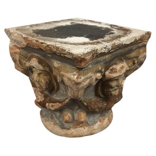 Antique Terracotta and Cement Altar Capital with Figures in Relief, 16th Century For Sale