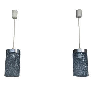 Italian Pendant Lights in Glass and Polished Aluminum, 1970s, Set of 2 For Sale