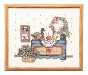 Framed Cross Stitch Room Scene