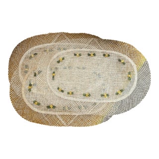 Vintage Handwoven Rafia Straw Lace Oval Table Placemats- Set of 4 For Sale