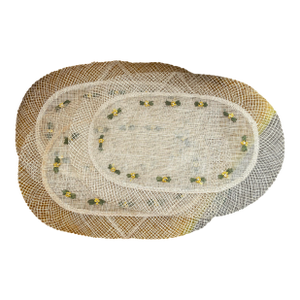 Vintage Handwoven Rafia Straw Lace Oval Table Placemats- Set of 4