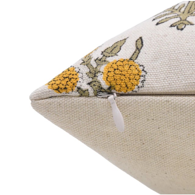 Farmhouse Designer Hand Block Printed Duck Canvas Cover Pillows 24x24 Inch- Hajara Collection For Sale - Image 3 of 5