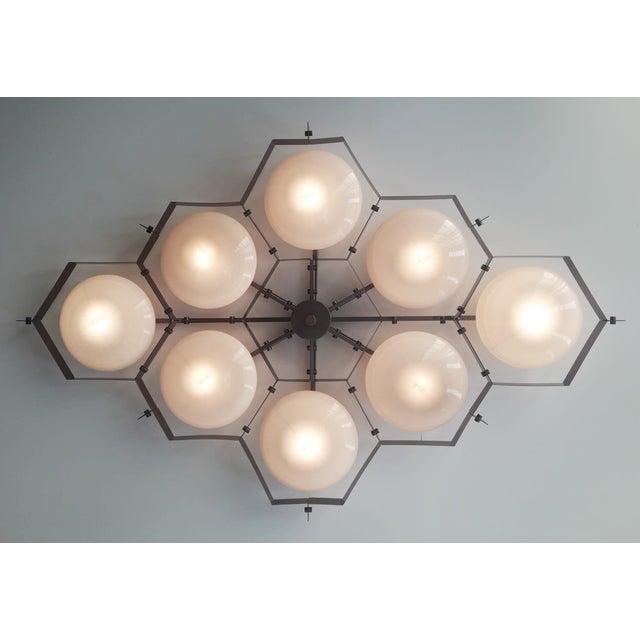 Fabio Ltd 21st Century Beehive Bronze Glossy Gray Murano Flush Mount by Fabio LTD For Sale - Image 4 of 7