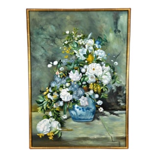 1960s Chelsea House Floral Still Life Oil Painting After Renoir For Sale