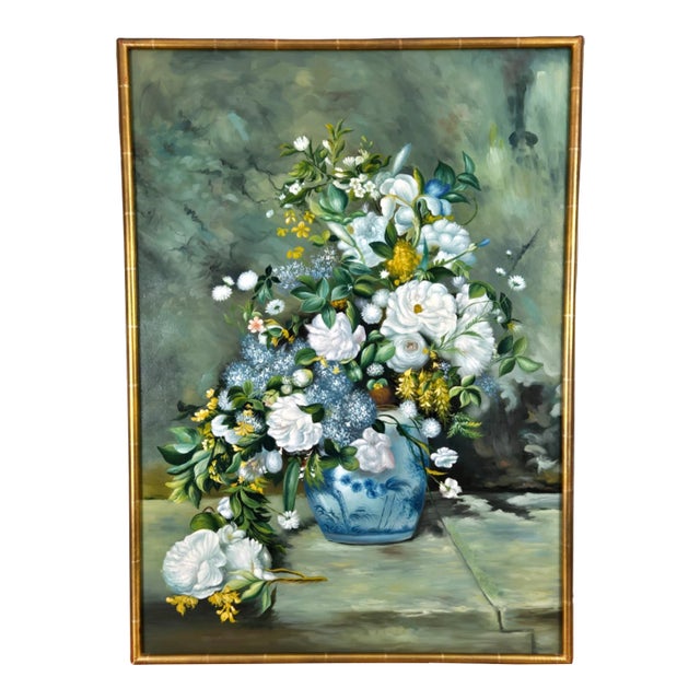 1960s Chelsea House Floral Still Life Oil Painting After Renoir For Sale
