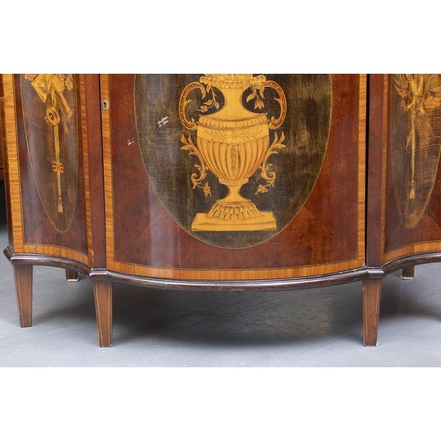 One of a Pair of English Satinwood, Mahogany and Painted Serpentine Cabinets, Mid 19th Century For Sale In West Palm - Image 6 of 12