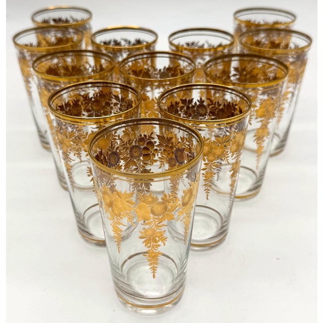 12 Belle Époque Gilt Floral Crystal Tumblers, Suitable for Champagne / Wine For Sale - Image 13 of 18