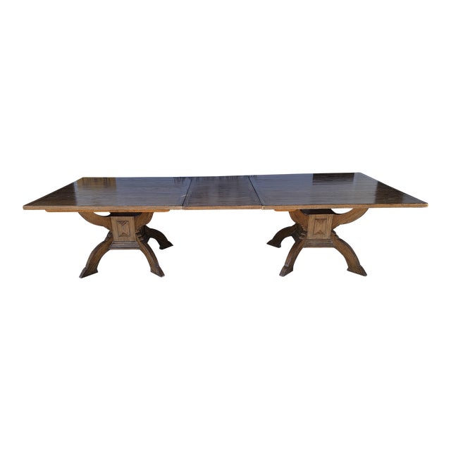 Modern Long Oak Wood Dining Table. For Sale