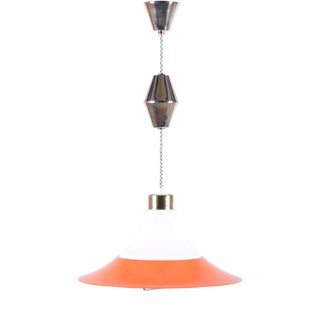Mid-Century Chandelier in Brass and Lacquered Steel, Czech, 1960s For Sale
