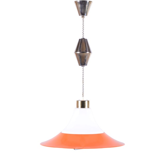 Mid-Century Chandelier in Brass and Lacquered Steel, Czech, 1960s For Sale