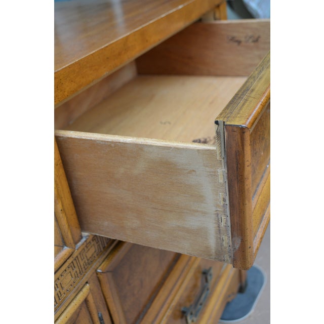 Wood Vintage Henry Link Mandarin Collection Burlwood Triple Dresser / Chest of Drawers Credenza For Sale - Image 7 of 14