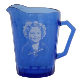 Shirley Temple Cobalt Blue Hazel Atlas Glass Milk Creamer Pitcher For Sale