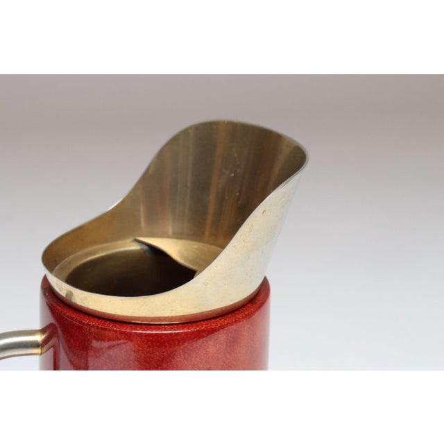 1950s Italian Modernist Pitcher in Brass and Dyed Red Goatskin by Aldo Tura For Sale - Image 13 of 18