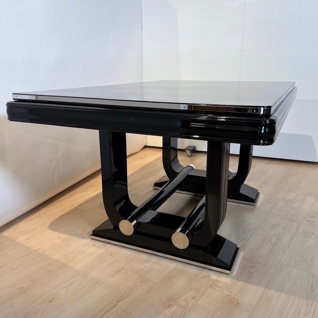 Art Deco Expandable Dining Table in Black Lacquer and Chrome, 1930 For Sale - Image 10 of 18
