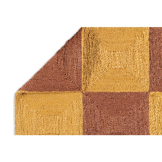 Part & Parcel Goods Jute Block Rug, 8'x10', Topaz and Mustard For Sale - Image 4 of 4