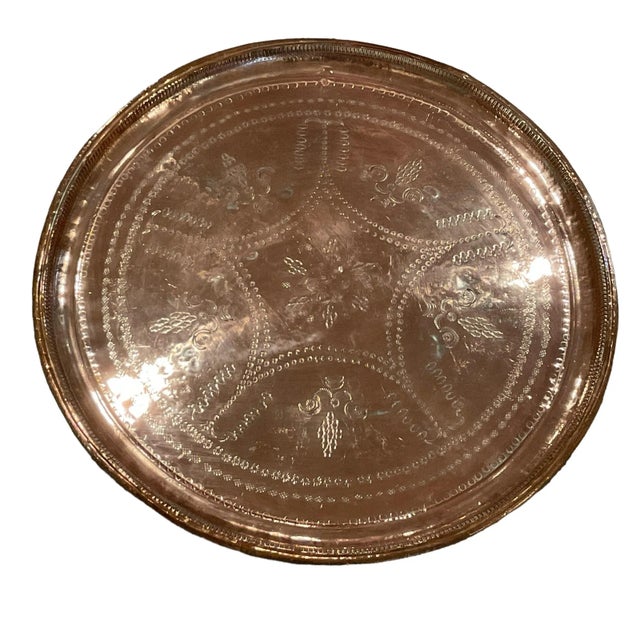 Copper Large Late 20th Century Turkish Cooper Tray Stamped Engraved For Sale - Image 8 of 12