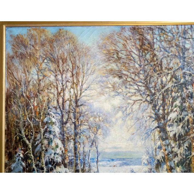 Textile Early 20th Century American Impressionist Winter Wonderland Landscape Painting by George Young Kauffman For Sale - Image 7 of 18