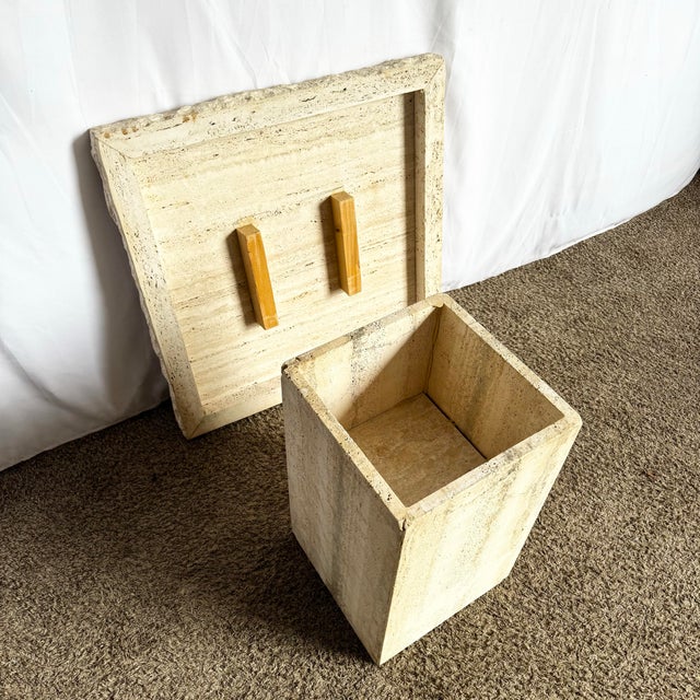 Italian Square Top Travertine Side Table With Raw Edges For Sale In Miami - Image 6 of 7