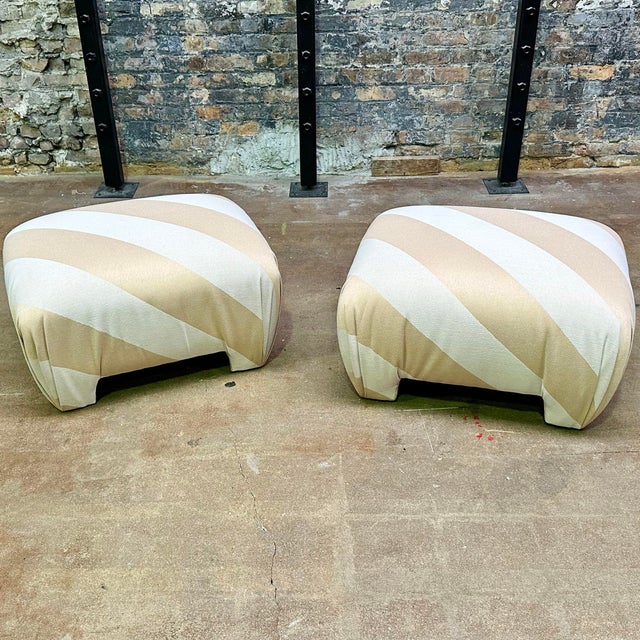Textile Post Modern Pair of Souffle Pouf Ottomans/Stool 1980 For Sale - Image 7 of 7