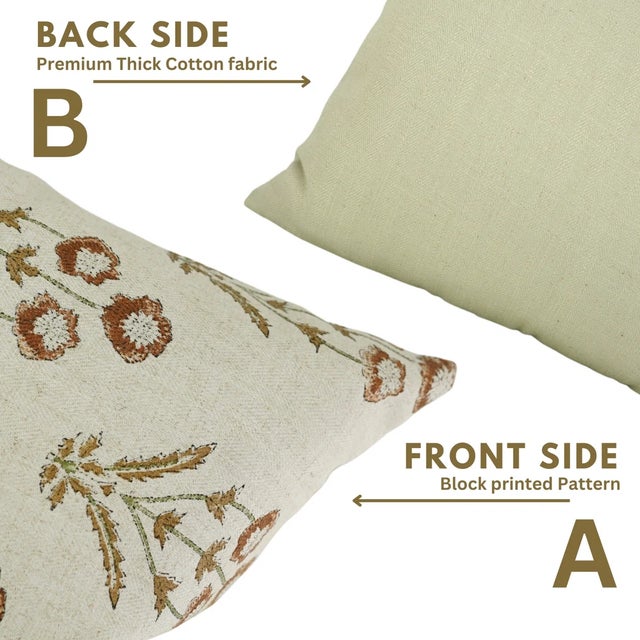 Fabdivine Handcrafted Block Print Cushion Cover 24x24 Inch Cotton Linen-Amitabh For Sale - Image 4 of 5