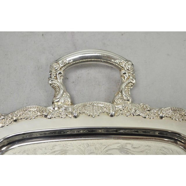 Silver Vintage Oneida Victorian Silver Plated Etched Butlers Serving Platter Bar Tray For Sale - Image 8 of 15