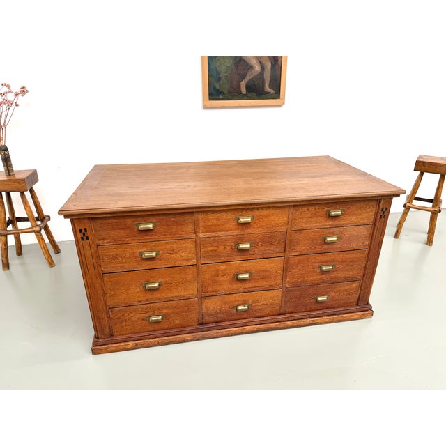Double-Sided Oak Shop Counter, 1890s For Sale - Image 11 of 18