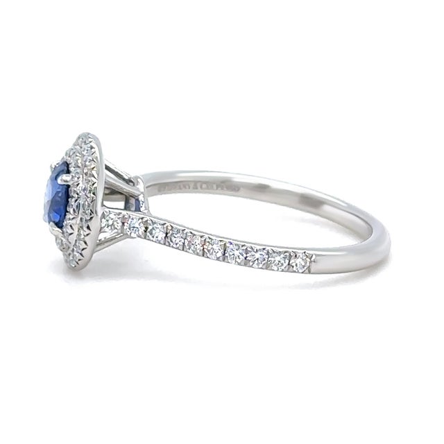 Tiffany and Co. Tiffany & Co. Platinum Blue Sapphire & Diamond Engagement Ring 1.15ct 4.65g, Size 6.75 For Sale - Image 4 of 10
