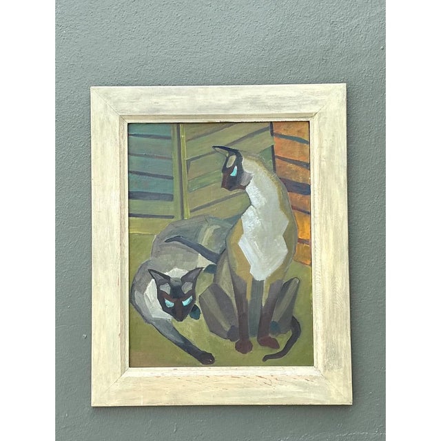 Vintage Figurative Cat Oil Painting on Canvas For Sale In West Palm - Image 6 of 12