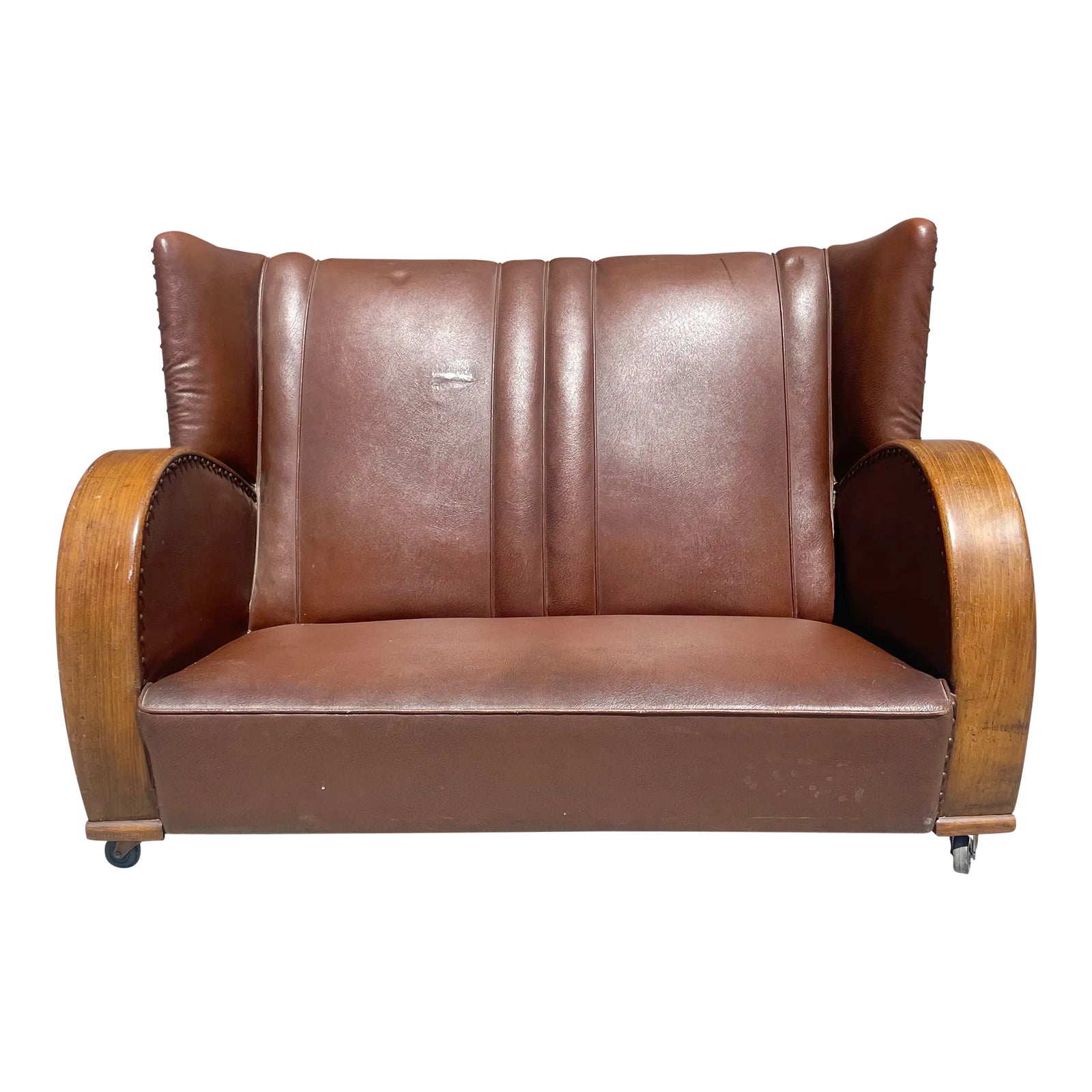 Vintage Art Deco Vinyl Loveseat | Chairish