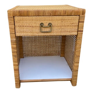 Vintage Rattan Bielecky Brothers Style Side Table With Drawer For Sale