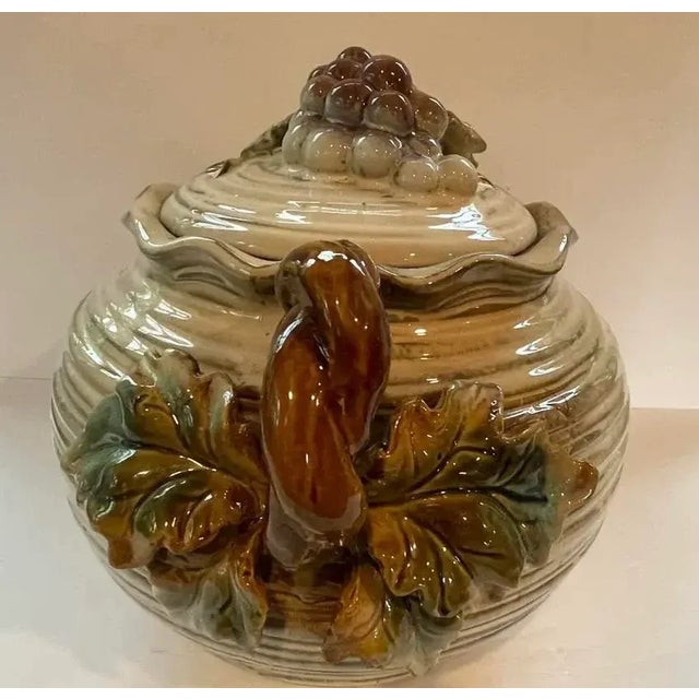French Italian Pottery Soup Tureen - Grapes With Twisted Vine Handles For Sale - Image 3 of 8