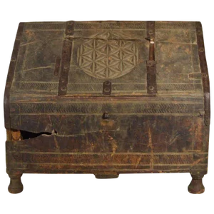 Antique Indian Mughal Wood Dowry Chest With Carved Patterns, 19th Century
