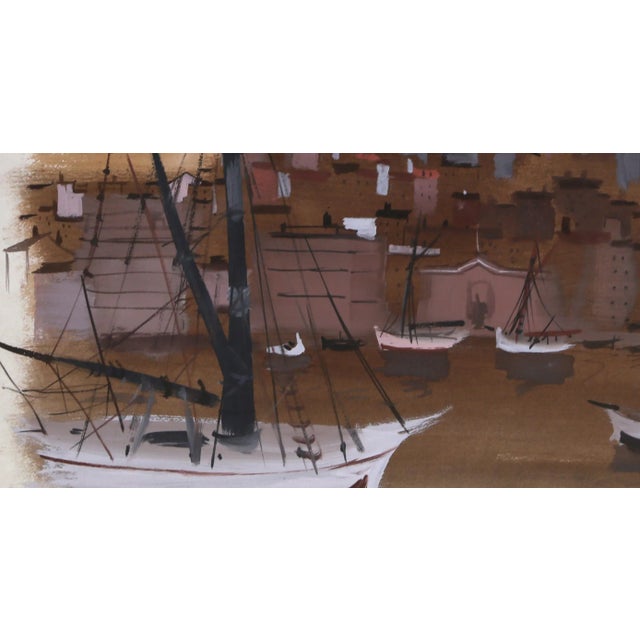 Modern Charles Levier Marseilles Harbor, Watercolor Painting by Charles Levier circa 1960 For Sale - Image 3 of 5