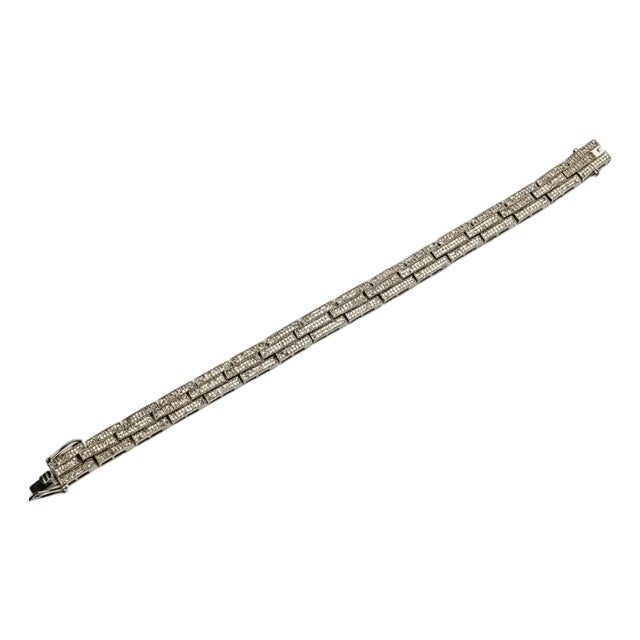 Pave` Diamond and Sterling Silver Link Bracelet For Sale