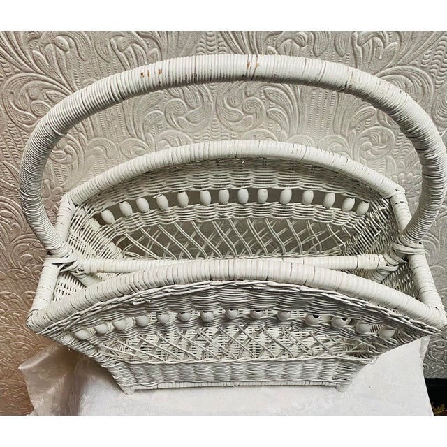 Wood 1960s Vintage Boho Beaded Wicker Fan Shaped Magazine Rack For Sale - Image 7 of 11