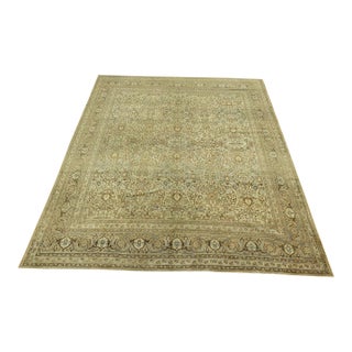 Ivory Antique Persian Tabriz Hadji Jali-Li Rug - 9'2" x 12'4" For Sale