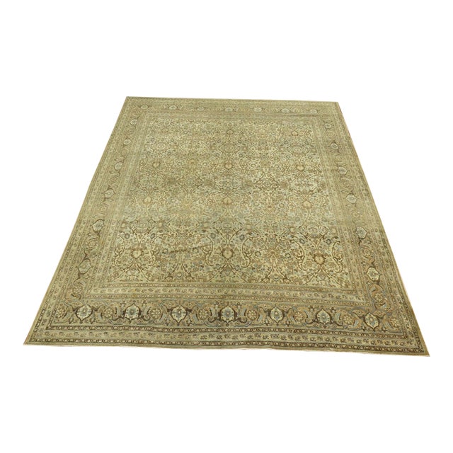 Ivory Antique Persian Tabriz Hadji Jali-Li Rug - 9'2" x 12'4" For Sale