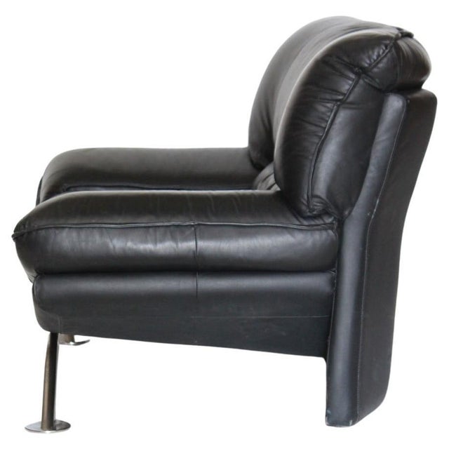 Mid-Century Modern Postmodern Lounge Chair in Black Leather and Steel attributed to Nicoletti Salotti for Avanti, Italy, 1980s For Sale - Image 3 of 12