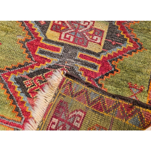 Antique Turkish Oushak Area Rug, Handwoven Wool, Geometric, Green & Red, 2' x 3' For Sale - Image 9 of 11