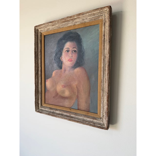 1960’s Vintage Female Nude Portrait Oil Painting on Canvas – Framed For Sale - Image 4 of 12